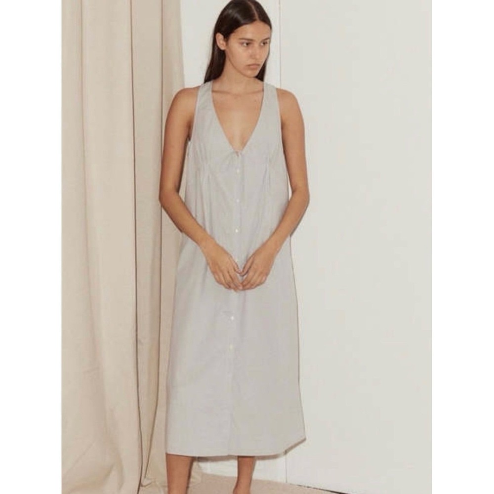 Deiji Studios Tuck Tie Midi Dress Women's XL Dream Stripe Organic Cotton NWT